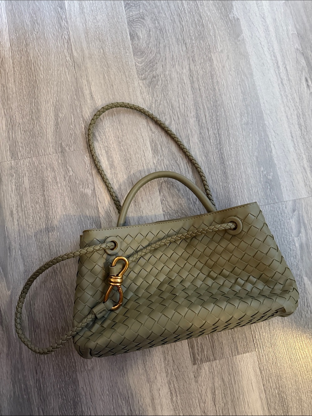Olive Woven Vegan Leather Shoulder Bag Tote
